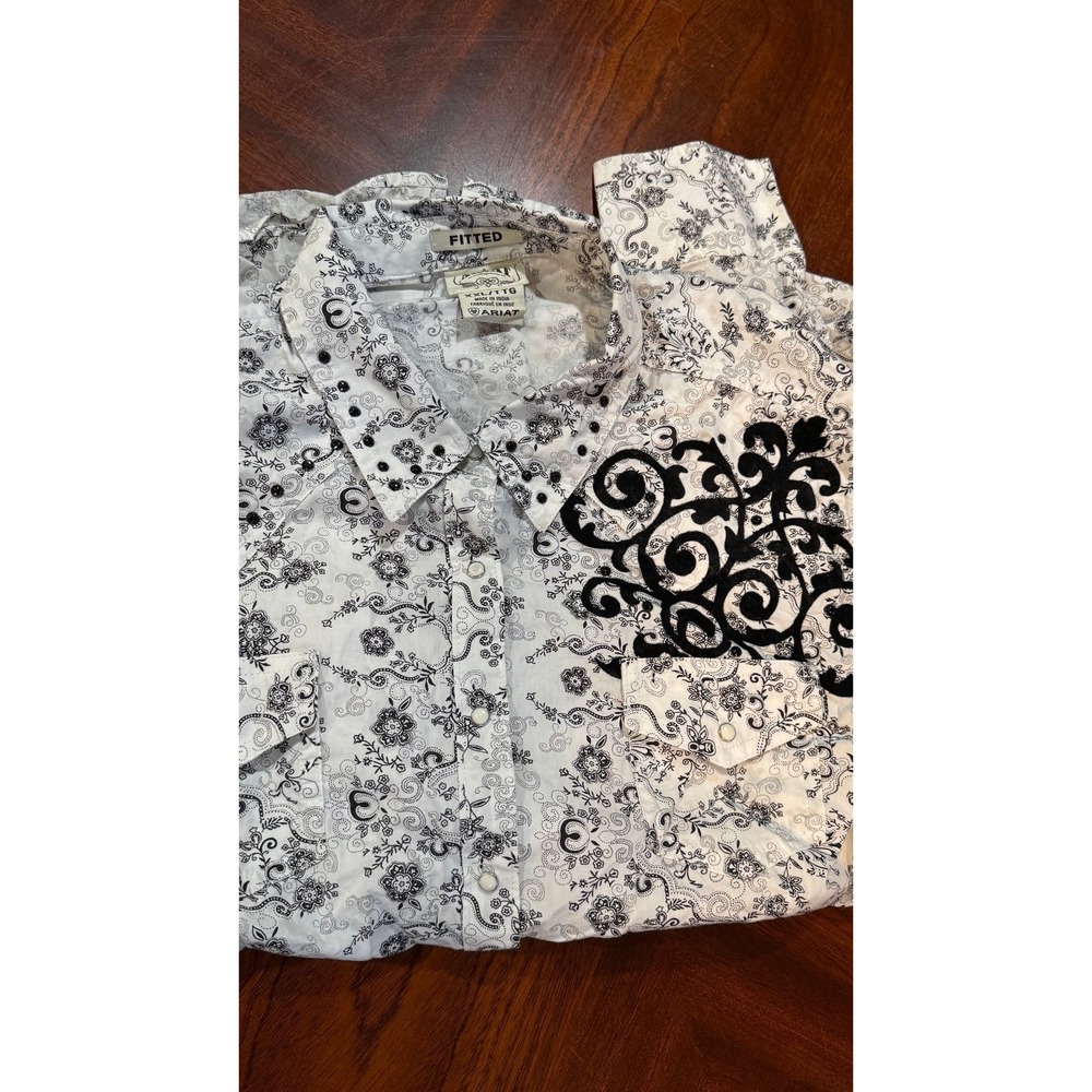 Ariat Western Embroidered Long Sleeve Pearl Snap White/Black XXL (fits like M/L) - Picture 6 of 7